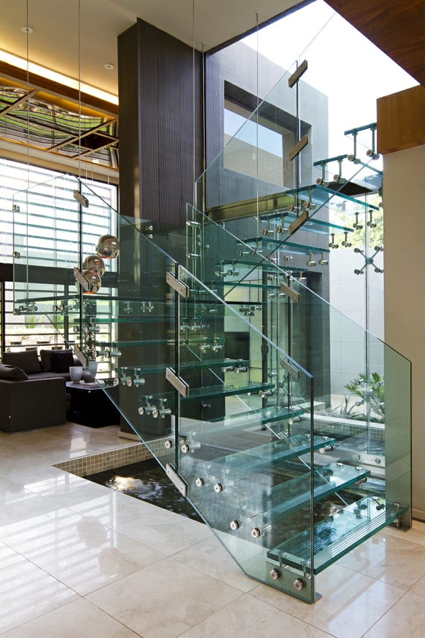 treppen und geländer aus glas wohnzimmer design ideen 