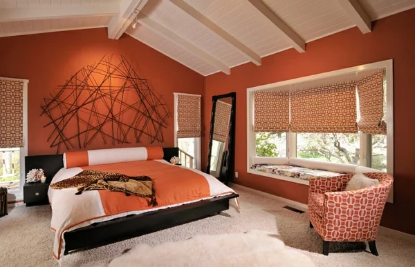 wanddeko schlafzimmer kreative wandgestaltung wandfarbe orange