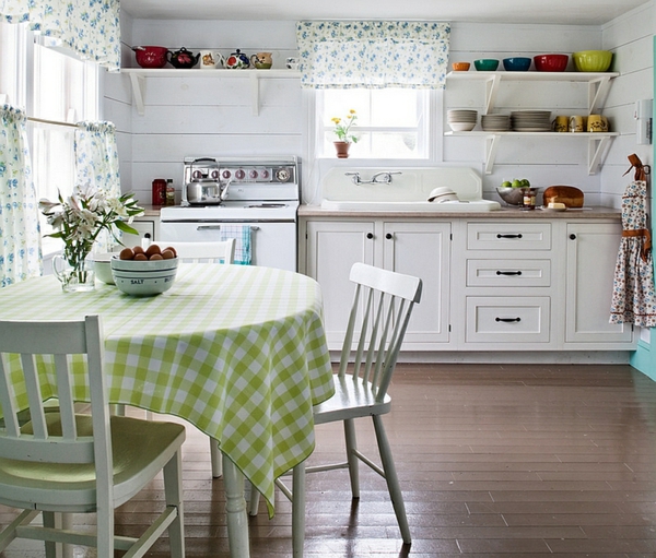weiße küche landhaus einrichtung offene regale tisch 