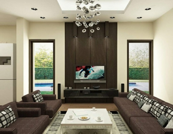 wohnideen zeitgenössisch wohnzimmer farbideen braun tv schrank 