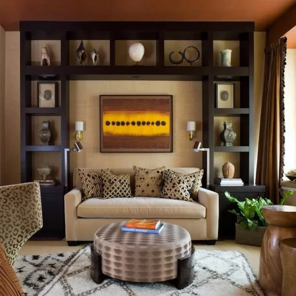 wohnzimmer design ideen modern wandschrank sofa rundtisch 