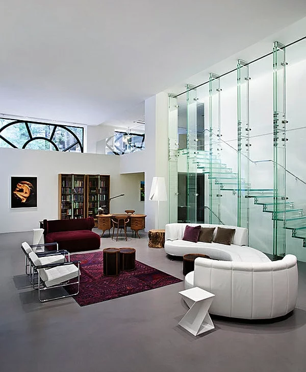 wohnzimmer design ideen treppe glas