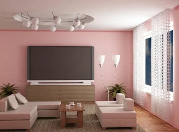 wohnzimmer farbgestaltung rosa sitzecke wandfarbe 