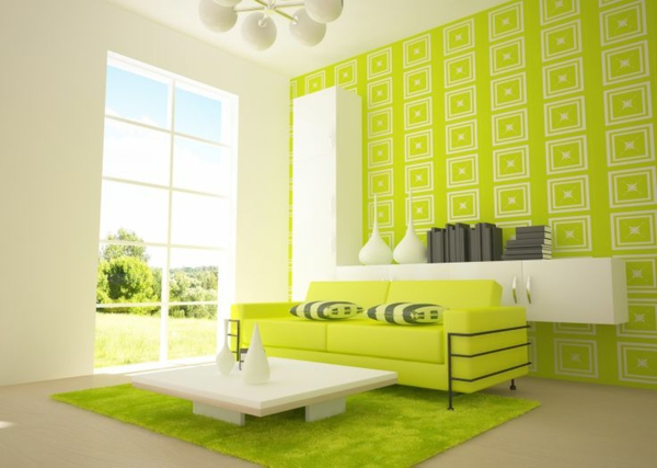 wohnzimmer farbideen modern grün weiß