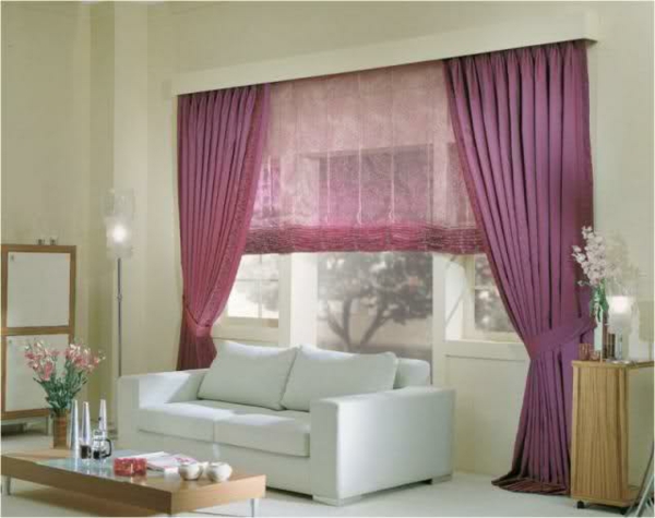 wohnzimmer ideen gardinen vorhänge lila farben