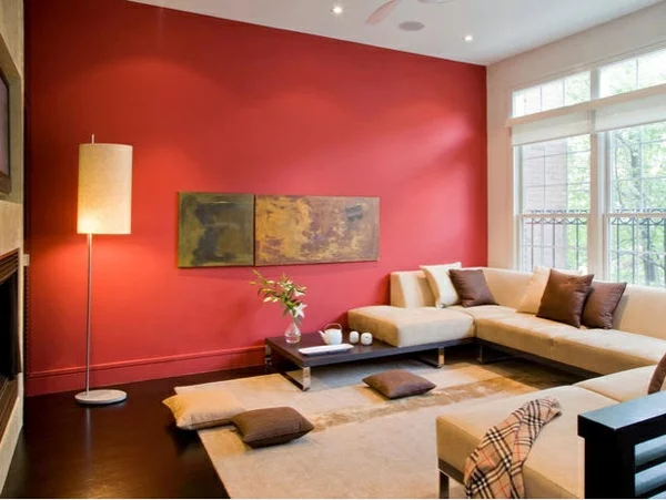wohnzimmer wandfarbe kastanienbraun beige rotbraun farbgestaltung