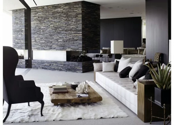 Natursteinwand im Wohnzimmer natursteinwand ideen graue farben