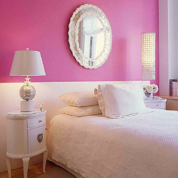 farbgestaltung wände Altrosa Wandfarbe schlafzimmer tischlampe