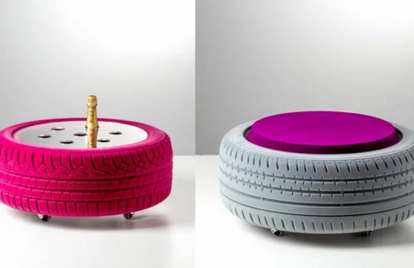 DIY Möbel aus Autoreifen autoreifen recycling feminine farben