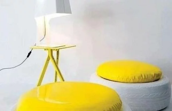 DIY Möbel in Weiß und Gelb aus Autoreifen 