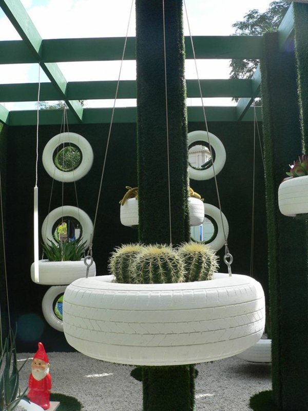 DIY Möbel Autoreifen kaktus hängend weiß