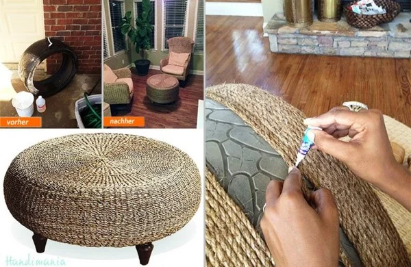 DIY Möbel aus Autoreifen mit Seil umkleidet