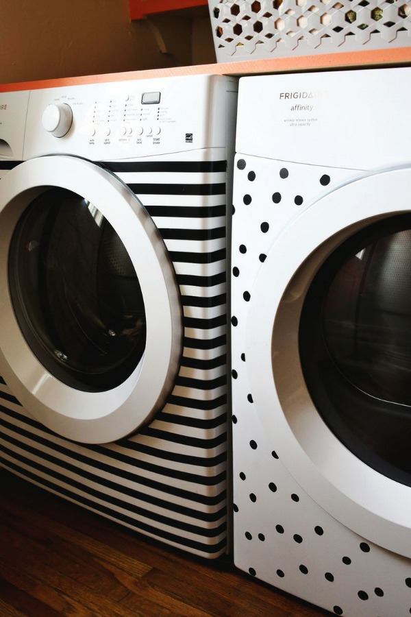 DIY wohnideen waschmaschine trockner erneuern aufkleber streifenmuster pünktchenmuster