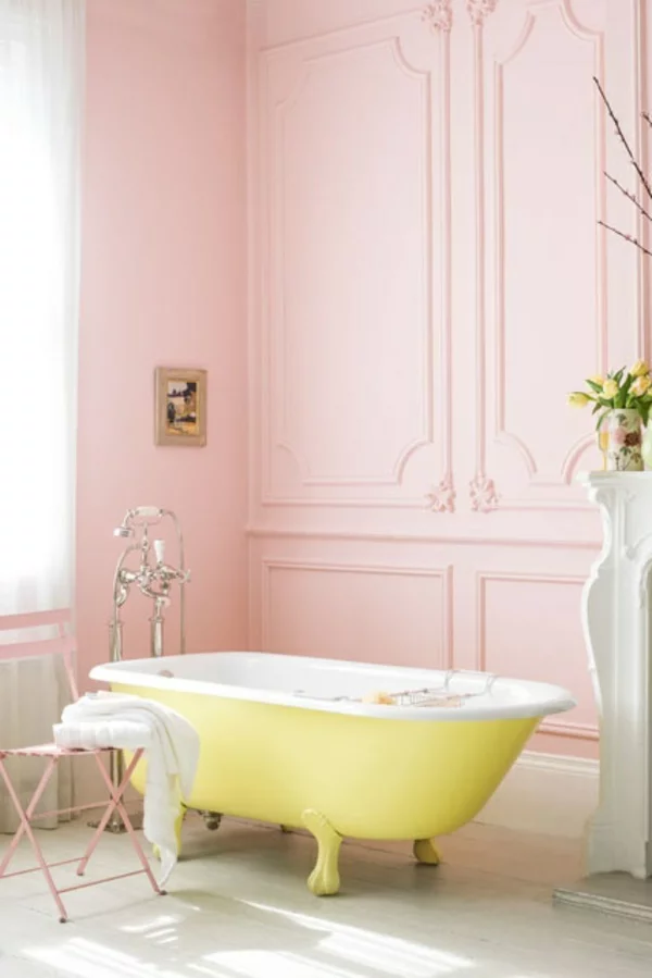 Pastell farbpalette farbgestaltung wanddeko gelb badewanne