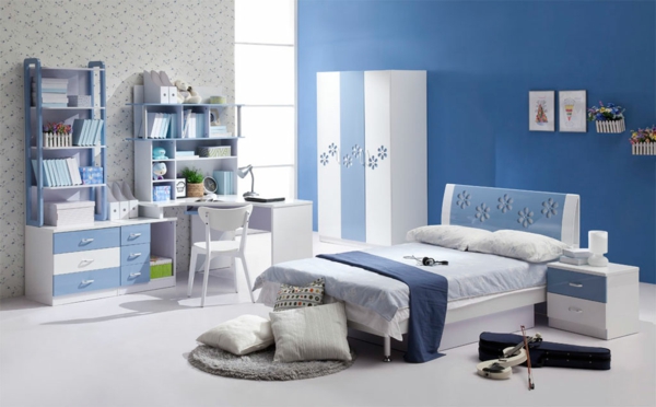 blauе Wandfarbe kompakt schlafzimmer