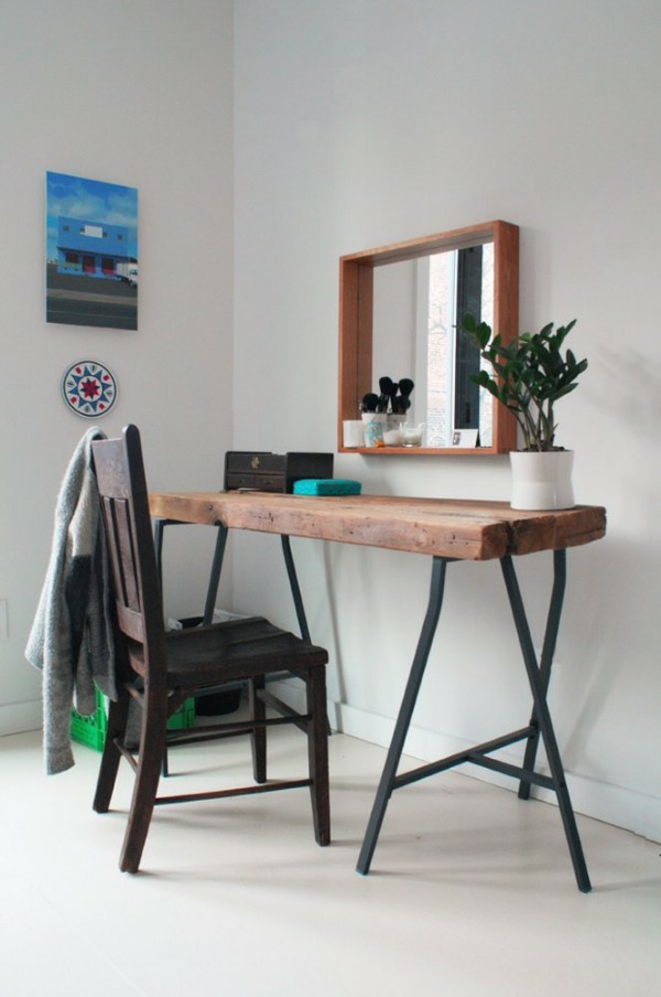 Tisch aus Baumstamm wand spiegel minimalistisch stil
