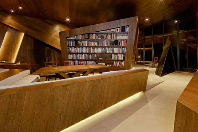 architektur und design holzeinrichtung hausbibliothek wohnzimmer einrichten