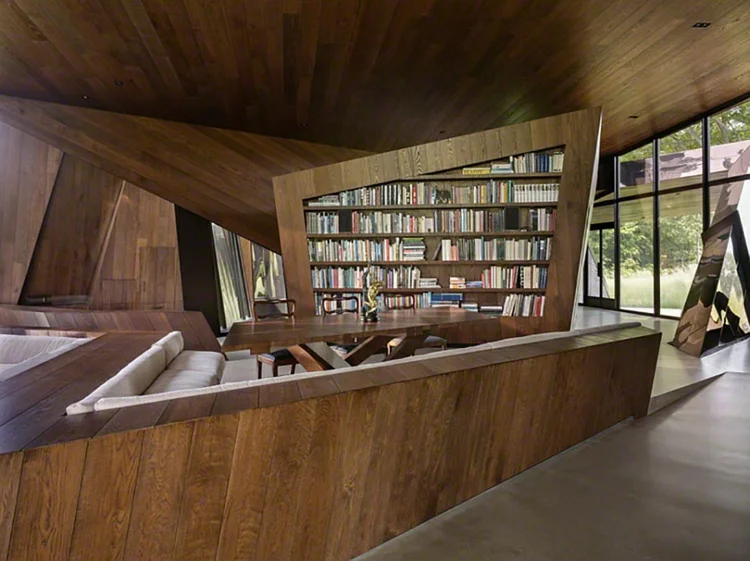 architektur und design holzeinrichtung minimalistisch hausbibliothek wohnzimmer