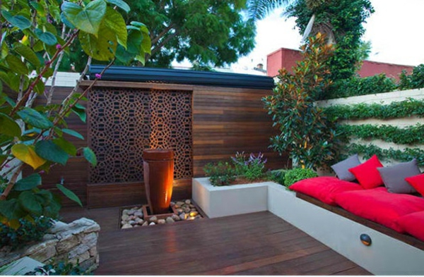 asiatischer garten patio designideen sichtschutz holzzaun sitzbank 