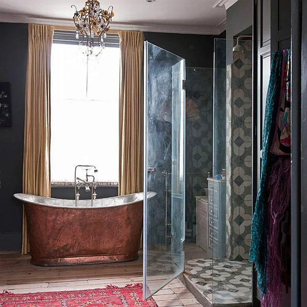badezimmer design freistehende badewanne badvorhang duschvorhang 