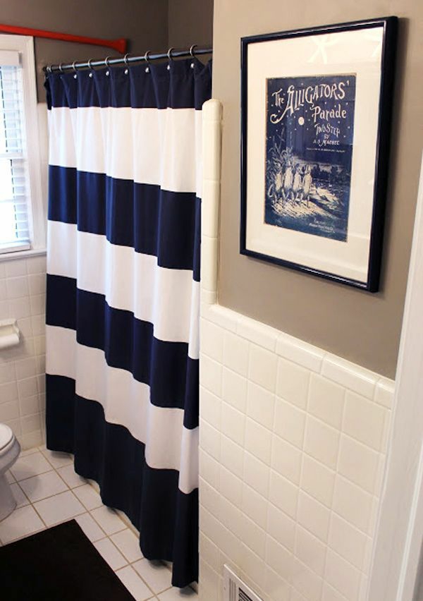 badezimmer badvorhang duschvorhang blau weiße streifen