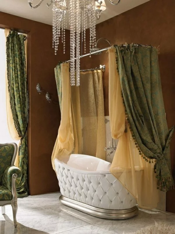 badezimmer luxuriös badvorhang freistehende badewanne