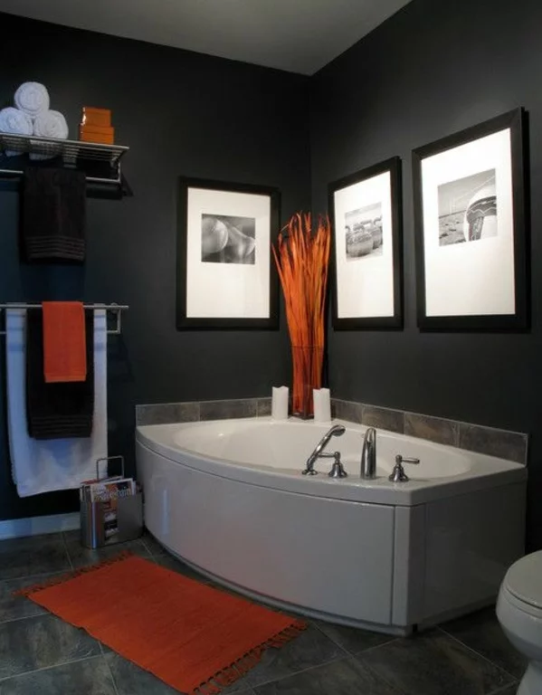 badezimmergestaltung ideen badmöbel jaccuzi orange akzente