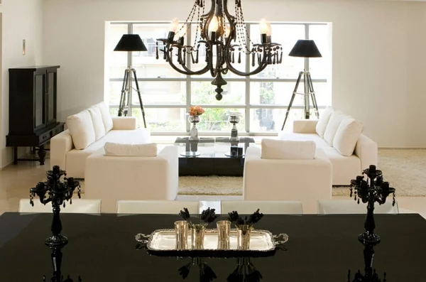 beleuchtungsideen led standleuchten stativleuchten klassisch schwarz weiß wohnzimmer-gestalten