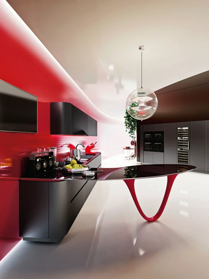 designerküchen moderne küchen italienisches design rote wandfarbe