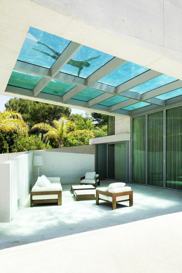 designer terrasse bilder architektenhaus überdachung pool