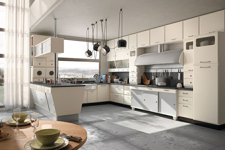 die moderne küche gestalten retro stil vintage designer küche betonplatten boden
