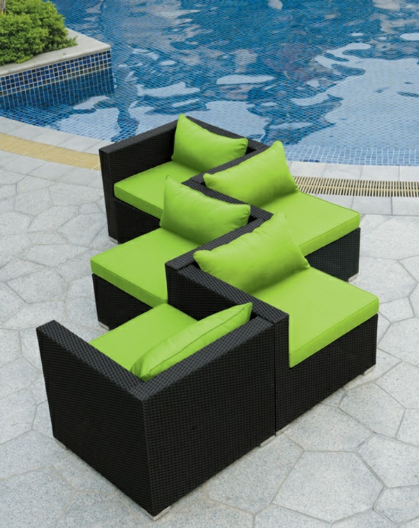exterior patio rattanmöbel für outdoor polyrattan sessel grüne auflage
