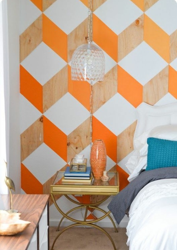 farbgestaltung ideen schlafzimmer kräftige farben geometrische muster wandgestaltung
