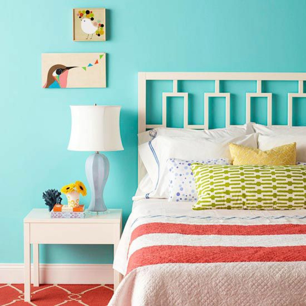 farbgestaltung schlafzimmer farbideen türkis blau wandfarbe wanddeko