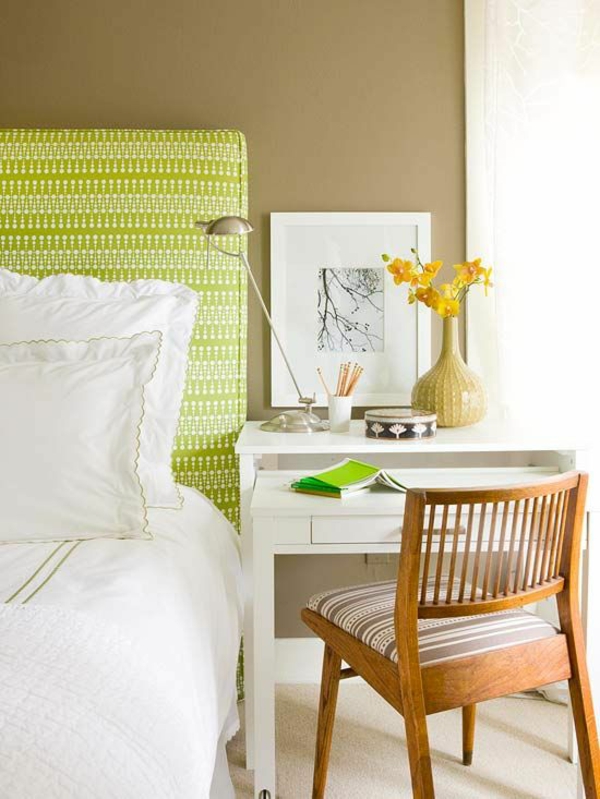 farbgestaltung schlafzimmer leuchtende farben beige wandfarbe grün weiß gelb
