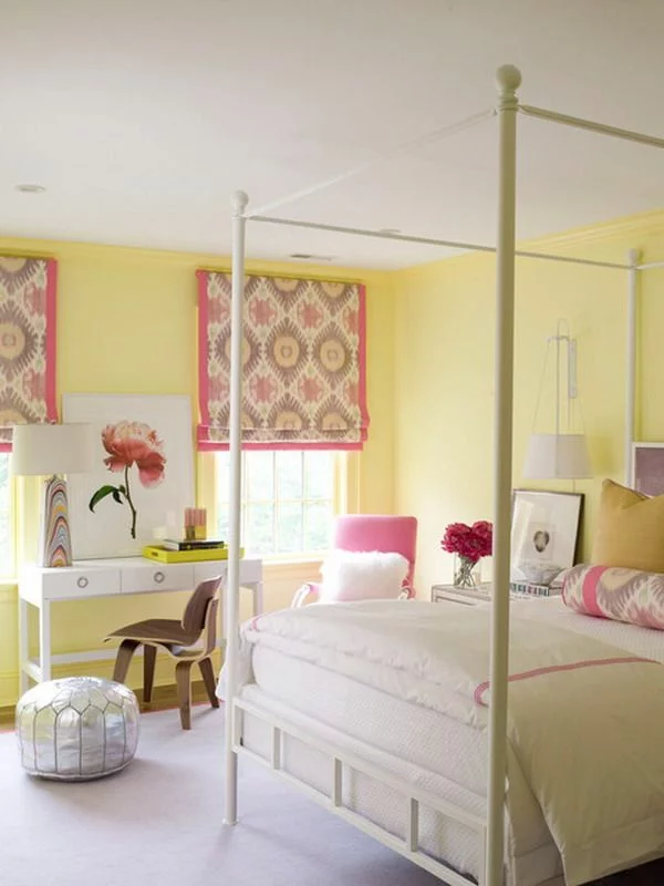 farbgestaltung schlafzimmer pastellfarben gelb wandfarbe trosa akzente