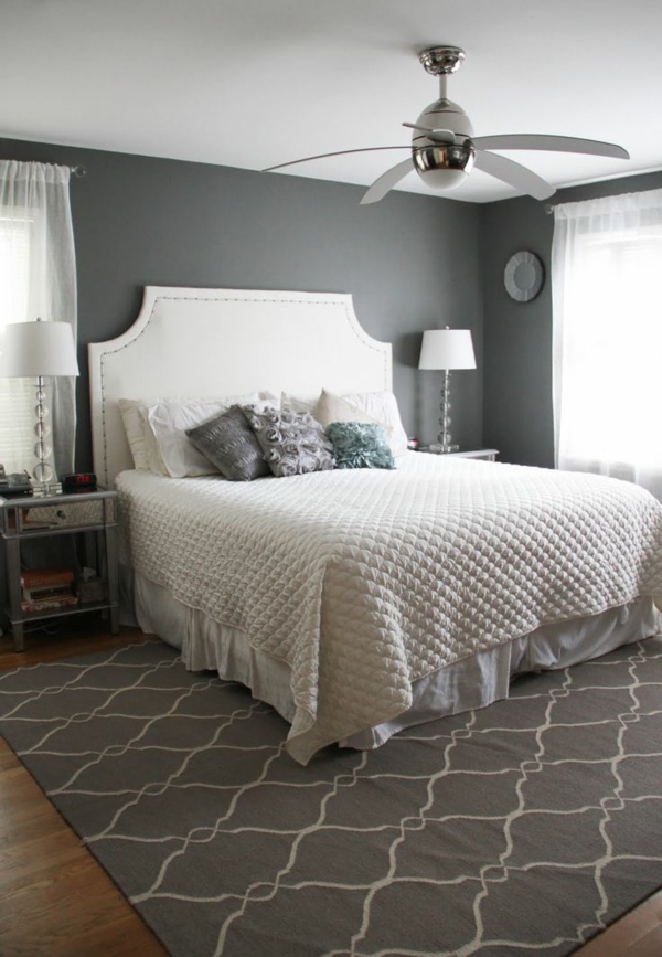 farbgestaltung schlafzimmer wandfarbe grau neutrale farben teppich