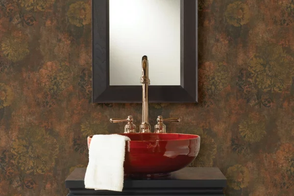 hochglanz rot waschbecken badezimmer spiegel wand