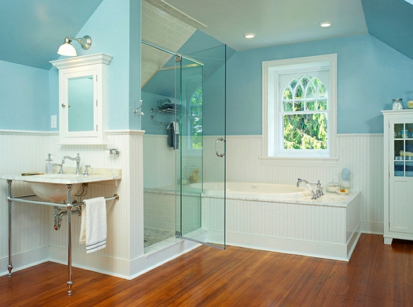 innendesign blau und weiß luxus badezimmer duschkabine 