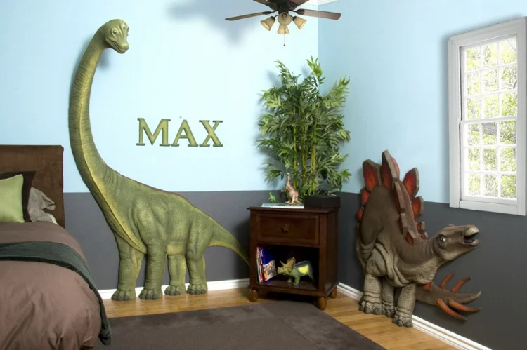 kinderzimmer wandfarbe ideen tiere 3d dinosaurier wand dekorieren