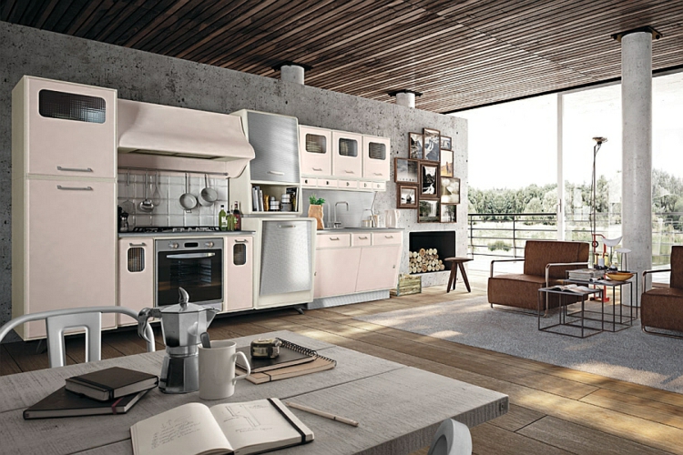 küchen arbeitsgfläche esstisch mit stühlen moderne küche retro design designerküche