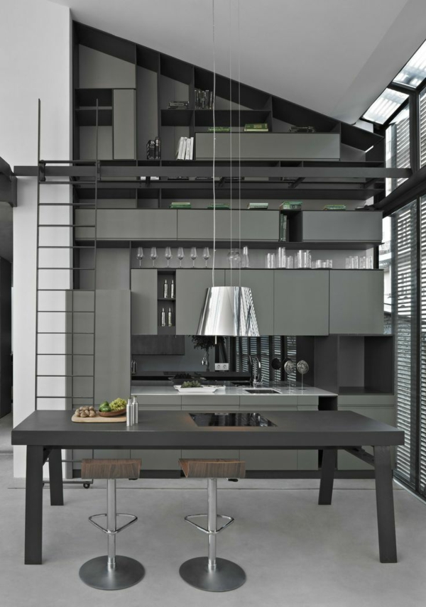 küchen design wandgestaltung grau modern graue möbel 