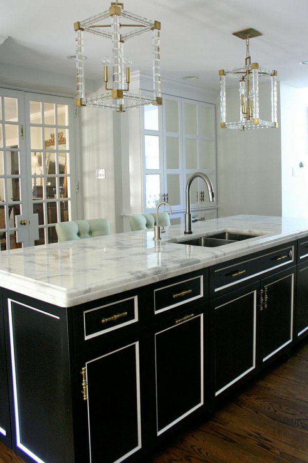 küchenblock freistehend marmor oberfläche schwarz