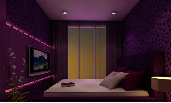 lila schlafzimmer designideen dunkle farben tv 