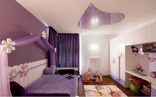 lila schlafzimmer kinder dekorative decke teppich 