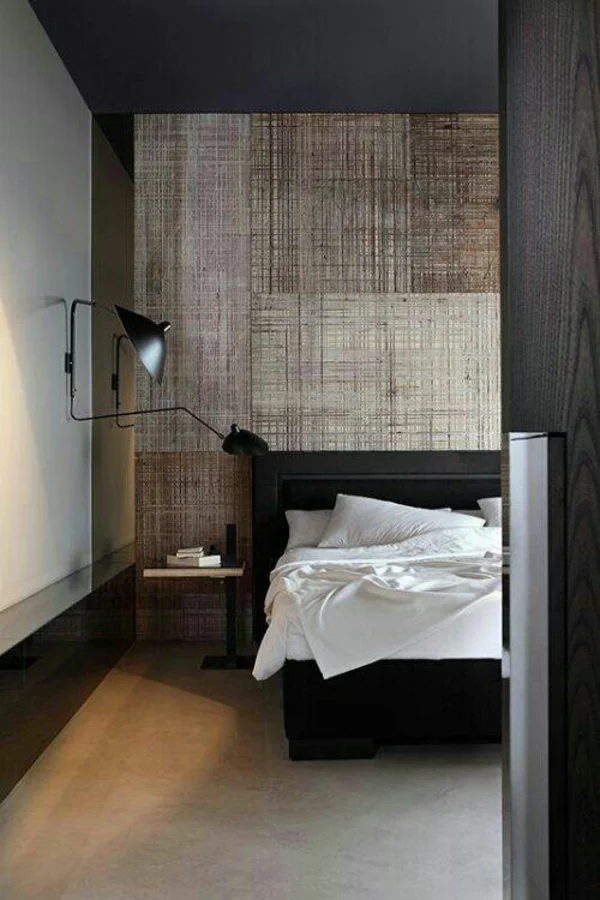 minimalistisch schlafzimmer wandgestaltung gestalten beige schwarz