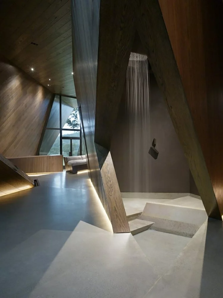 moderne architektur und skulpturelles design holz beton dusche moderne badezimmer