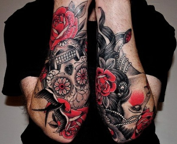 ideen für tattoo unterarm schwarz und rot