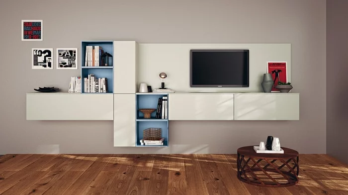 modernes wohnzimmer einrichtungsideen tv wohnwand wandregale regalsysteme