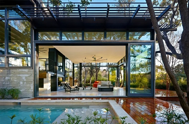 nachhaltige architektur grüne residenz außenbereich gartenpool